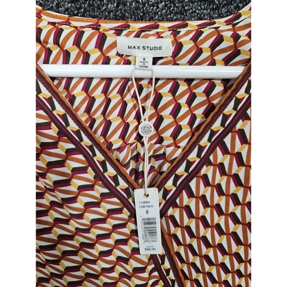 Max Studio Women's Small Southwest Geometric Wrap V-Neck Pullover Blouse NWT NEW - Picture 3 of 11